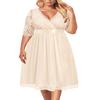Pinup Fashion Champagne Dress Women Plus Size Bridesmaid Wedding Guest Short Homecoming Prom Formal Cocktail Lace Chiffon Midi Dress view 3