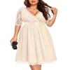 Pinup Fashion Champagne Dress Women Plus Size Bridesmaid Wedding Guest Short Homecoming Prom Formal Cocktail Lace Chiffon Midi Dress view 4