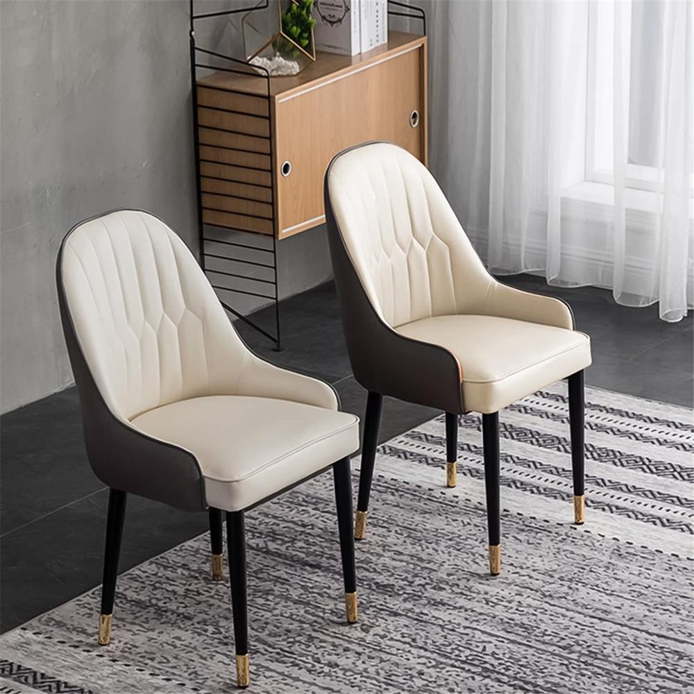 WEALTHGIRL 2 PCS Modern Dining Chair with PU Leather and Solid Wood Legs Partial Assembled for Dining Room Living Room Home Office (Black White)