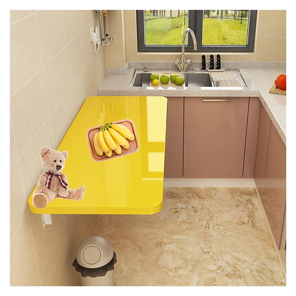 OCAZI Wall Mounted Folding Table Fold Down Floating Desk Laundry Folding Table Wall Mounted Table, Drop Leaf Tables for Small Spaces Wall Mounted Desk for Home Gift 50x50cm/20x20in Yellow