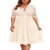 Pinup Fashion Champagne Dress Women Plus Size Bridesmaid Wedding Guest Short Homecoming Prom Formal Cocktail Lace Chiffon Midi Dress view 1