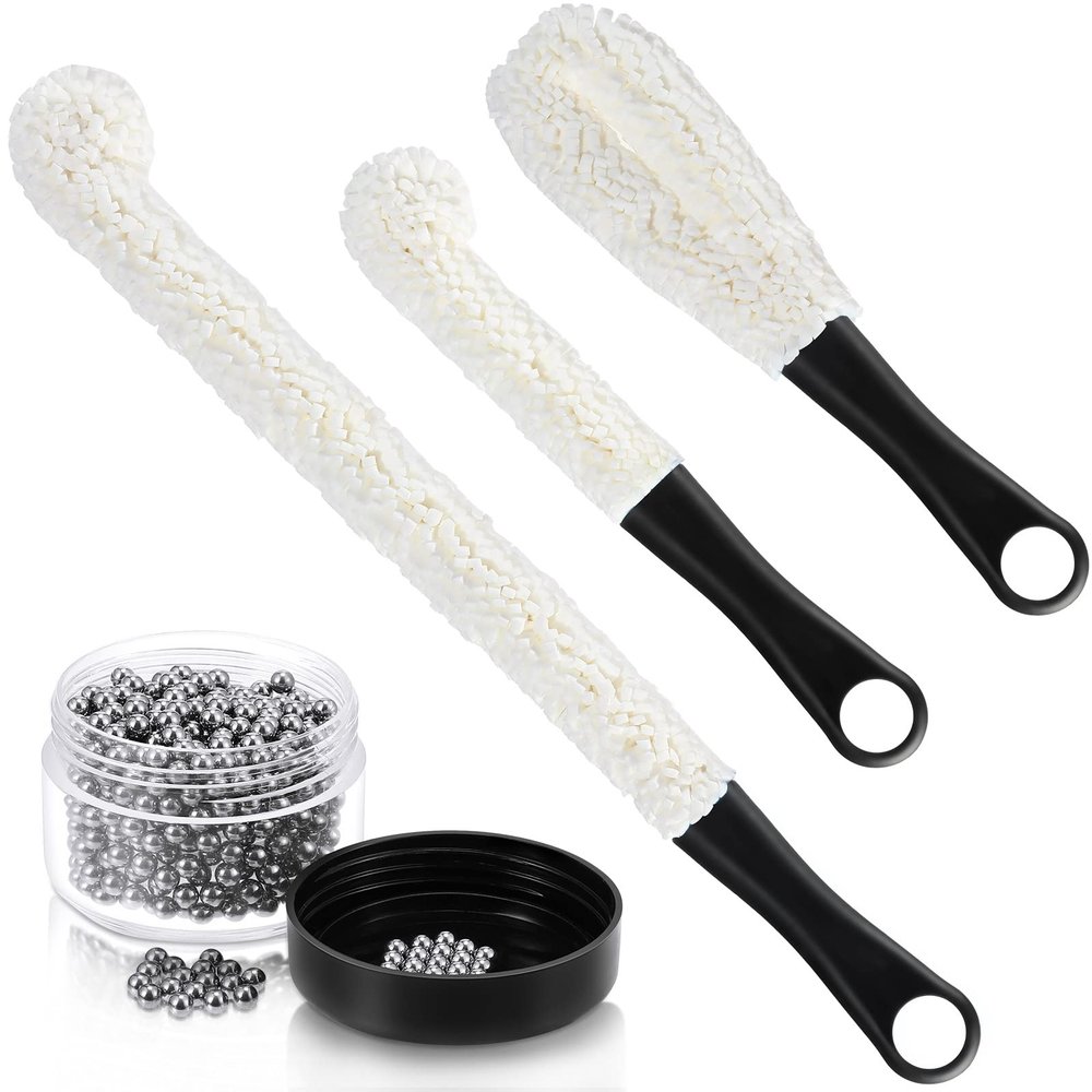 3 Pieces Decanter Cleaning Brush Flexible Bottle Scourer and 400 Pieces Reusable Decanter Cleaning Beads Household Tools for Wine Decanters Goblets Glasses Cups (Black Handle)