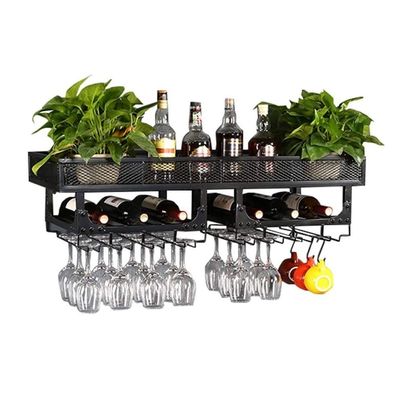 Metal Wine Rack Wall Hanging Wine Bottle Storage Rack Wine Glass Holder Wall Dcor for Home Interior Champagne Stemware Goblet Organization Display Shelf (Color : Black)