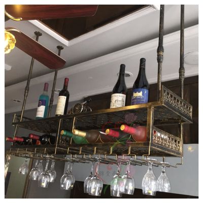 Vintage Wall Mounted Wine Glass Rack Home Bar Restaurant Kitchen Multifunctional Display Rack Ceiling Wine Rack Wall Shelf Storage Rack (Color : Bronze, Size : 120cm)