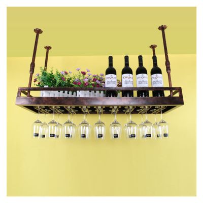 Ceiling Decoration Rack, Iron Upside Down Wine Glass Rack, Creative Goblet Rack Hanging Wine Rack, Suitable for Living Room and Bar Decoration (Color : Brown, Size : 100X35X60CM)