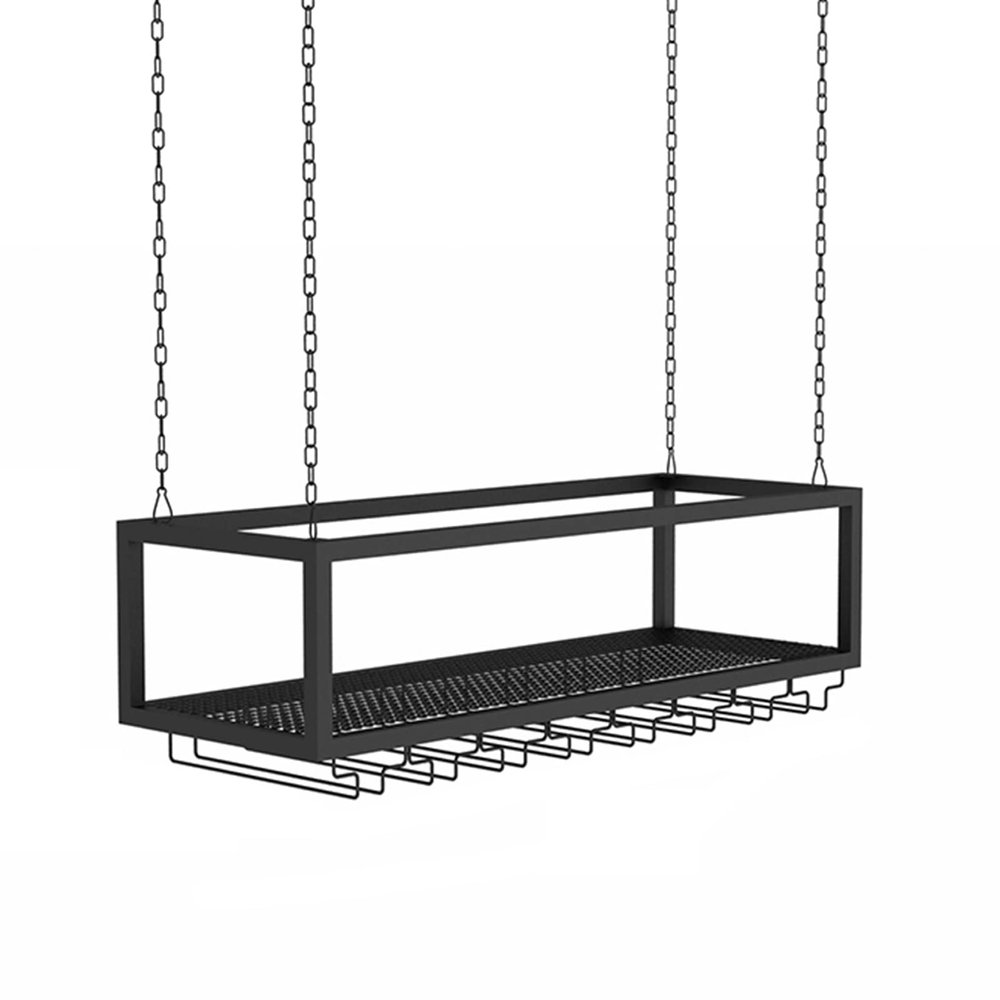 Black Wine Rack Ceiling Hanging Wine Bottle Holder Home Bar Iron Champagne Stemware Glasses Storage Shelf Kitchen Wall Mounted Metal Floating Organizer Shelves (Size : 80x25x20cm)