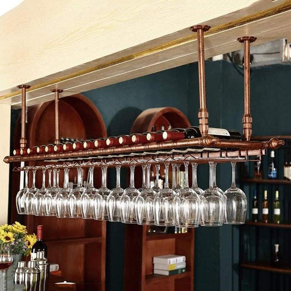 Wine Rack Wine Glass Rack, Wine Glass Hanger Rack Under Cabinet Stemware Wine Glass Holder Storage Hanger for Bar Kitchen Cabinet Iron Hanging Wine Glass Rack Adjustable Height