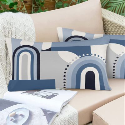 LEOSUCRE Pack of 2 Waterproof Decorative Pillow Covers, Blue Boho Geometric Throw Pillow Covers Rectangle Pillowcases Cushion Covers for Couch Patio Garden 20x12 Inch Abstract Middle Ages Texture