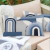 LEOSUCRE Pack of 2 Waterproof Decorative Pillow Covers, Blue Boho Geometric Throw Pillow Covers Rectangle Pillowcases Cushion Covers for Couch Patio Garden 20x12 Inch Abstract Middle Ages Texture view 1