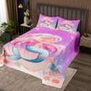 Manfei Kids Mermaid Bedspread King Size, Marine Life Coral Shell Conch Print Quilted Coverlet with 2 Pillowcases, Pink Purple Blue Glitter Coverlet Set 3pcs for Girls,Soft Polyester Bedding Quilt view 1