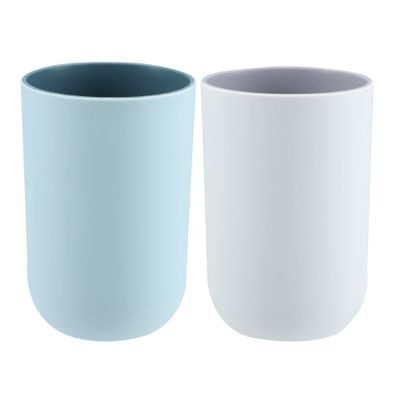 VOCOSTE 2Pcs Bathroom Toothbrush Cups, Blue and Gray, 4.33''x2.76'' 350ml