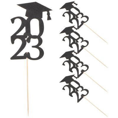 50Pcs 2023 Graduation Cap Cupcake Toppers Glitter Grad Cap Cake Picks for Graduation Theme Party Cake Decorations (Black)