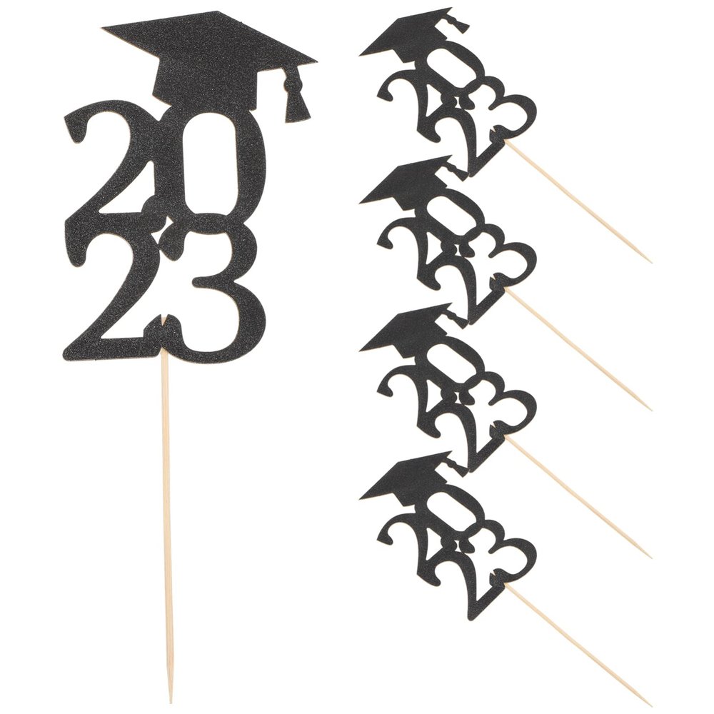 50Pcs 2023 Graduation Cap Cupcake Toppers Glitter Grad Cap Cake Picks for Graduation Theme Party Cake Decorations (Black)