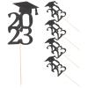 50Pcs 2023 Graduation Cap Cupcake Toppers Glitter Grad Cap Cake Picks for Graduation Theme Party Cake Decorations (Black) view 1