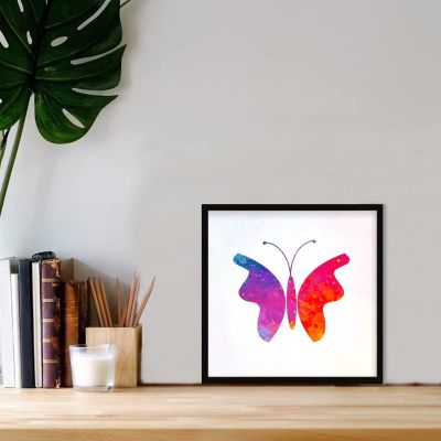 Butterfly Framed Wood Plaque Colorful Ink Wood Sign Colorful Watercolor Wooden Plaque With Frame 12x12in Elegant Gradient Color Hanging Wall Art Decor for Living Room Bedroom Dinning Room