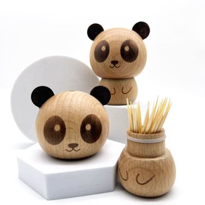 Comihome Toothpick Holder,Wooden Cute Panda Toothpick Holder Dispenser for Home Kitchen Restaurant,Funny Desk Decor,Wood Toothpicks Box,Tooth Pick Bamboo Holders Dispensers