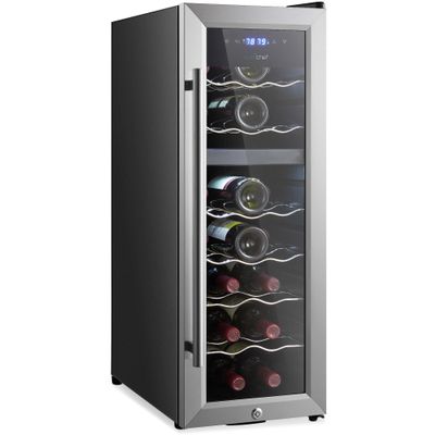 Nutrichef 18 Bottle Wine Fridge | Dual Zone Wine Chiller | Adjustable Temperature 41F to 64F | Ultra Quiet Operation | Wine Cooler For Home & Office | Free Standing 32x11x23 IN | Black