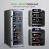 Nutrichef 18 Bottle Wine Fridge | Dual Zone Wine Chiller | Adjustable Temperature 41F to 64F | Ultra Quiet Operation | Wine Cooler For Home & Office | Free Standing 32x11x23 IN | Black view 3