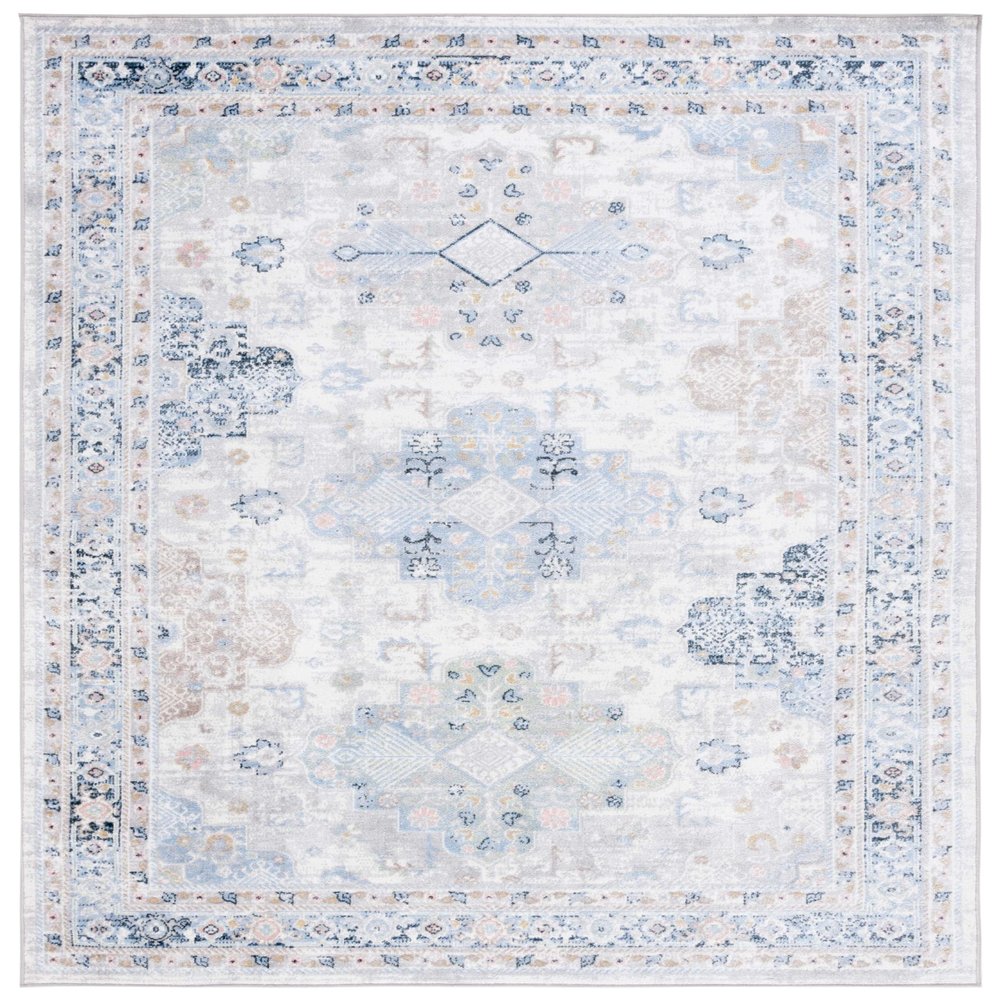 SAFAVIEH Washable Rug Bayside Collection - 8' x 10', Grey & Blue, Easy Cleaning, Ideal for in Living Room, Bedroom, Home Office, Dining Space (BAY116F)