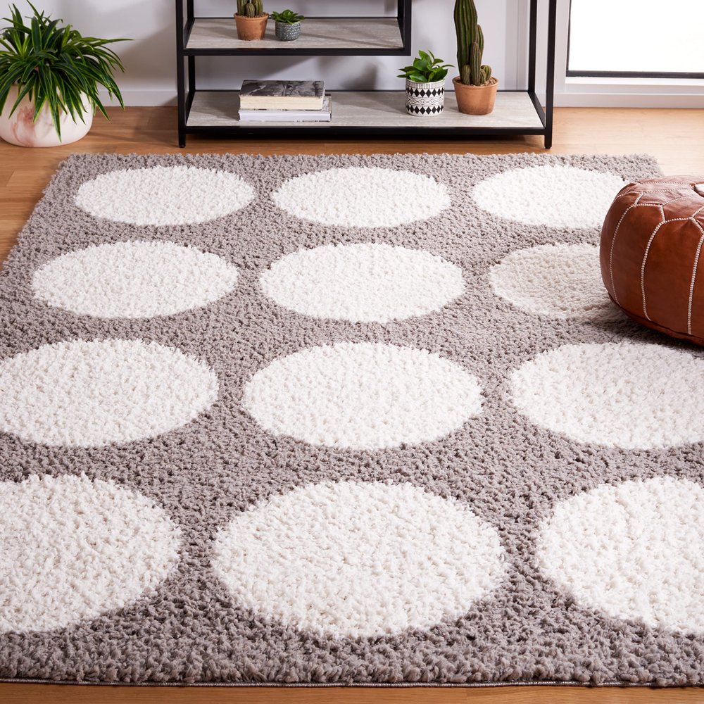 SAFAVIEH Area Rug 8x10 - Calico Shag Collection - Large - Grey & Ivory, Modern Design, Non-Shedding & Easy Cleaning, Ultra Plush Thick Pile, Ideal for Living Room, Bedroom, Dining Space (CLC120F)