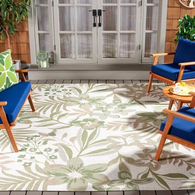 SAFAVIEH Washable Rug Outdoor Courtyard Collection - 8' x 10', Ivory & Green, Non-Shedding & Easy Cleaning, Ideal for Patio, Backyard, Mudroom, Dining Space (CY9433-52745)