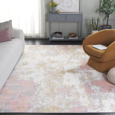 SAFAVIEH Washable Rug Bayside Collection - 8' x 10', Ivory & Grey Pink, Easy Cleaning, Ideal for in Living Room, Bedroom, Home Office, Dining Space (BAY128A)