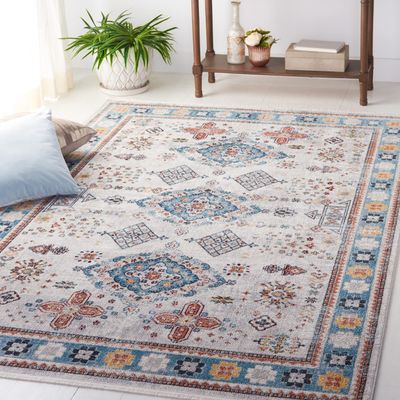 SAFAVIEH Washable Rug Bayside Collection - 8' x 10', Grey & Blue, Easy Cleaning, Ideal for in Living Room, Bedroom, Home Office, Dining Space (BAY106G)