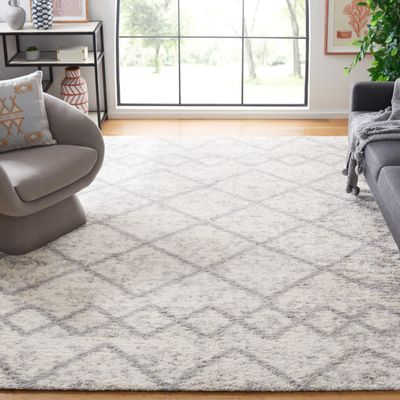 SAFAVIEH Area Rug 8x10 - Berber Shag Collection - Large - Ivory & Grey, Moroccan Design, Non-Shedding & Easy Cleaning, Plush Thick Pile, Ideal for Living Room, Bedroom, Dining Space (BER572F)