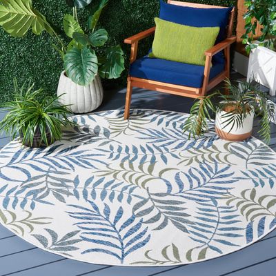 SAFAVIEH Washable Rug Outdoor Courtyard Collection - 6'7" Round, Beige & Green Blue, Non-Shedding & Easy Cleaning, Ideal for Patio, Backyard, Mudroom (CY9631-53424)