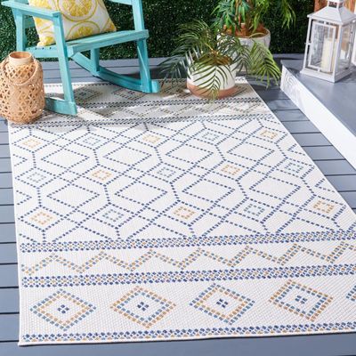 SAFAVIEH Washable Rug Outdoor Courtyard Collection - 6'7" x 9'6", Ivory & Navy Yellow, Non-Shedding & Easy Cleaning, Ideal for Patio, Backyard, Mudroom (CY9681-53455)