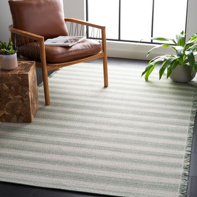 SAFAVIEH Area Rug 8x10 - Augustine Collection - Large - Ivory & Green, Cotton Stripe Fringe Design, Easy Cleaning, Ideal for Living Room, Bedroom, Office, Dining Space (AGT501Y)