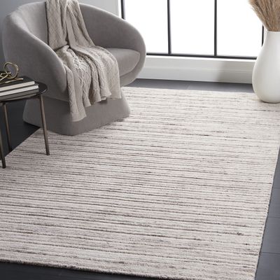 SAFAVIEH Elements Collection Accent Rug - 3' x 5', Beige, Handmade Modern Stripe, Ideal for High Traffic Areas in Entryway, Living Room, Bedroom (ELM701B)