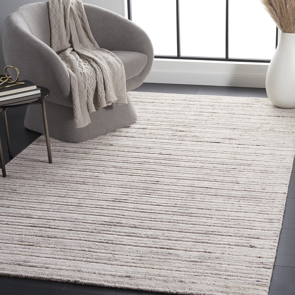 SAFAVIEH Elements Collection Accent Rug - 3' x 5', Beige, Handmade Modern Stripe, Ideal for High Traffic Areas in Entryway, Living Room, Bedroom (ELM701B)
