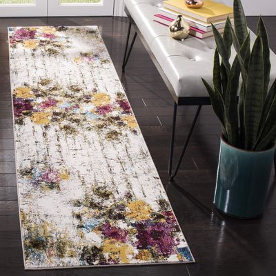 SAFAVIEH Aria Collection Runner Rug - 2' x 12', Cream & Olive, Modern Boho Abstract Design, Non-Shedding & Easy Care, Ideal for High Traffic Areas in Living Room, Bedroom (ARA167A)