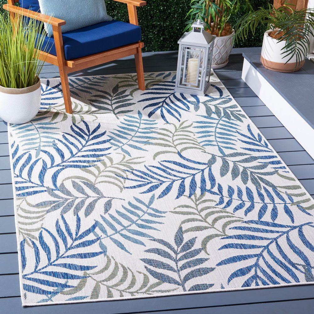 SAFAVIEH Washable Rug Outdoor Courtyard Collection - 8' x 10', Beige & Green Blue, Non-Shedding & Easy Cleaning, Ideal for Patio, Backyard, Mudroom, Dining Space (CY9631-53424)