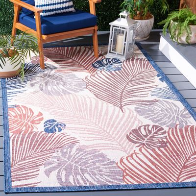 SAFAVIEH Washable Rug Outdoor Courtyard Collection - 8' x 10', Beige & Rust, Non-Shedding & Easy Cleaning, Ideal for Patio, Backyard, Mudroom, Dining Space (CY9621-53434)