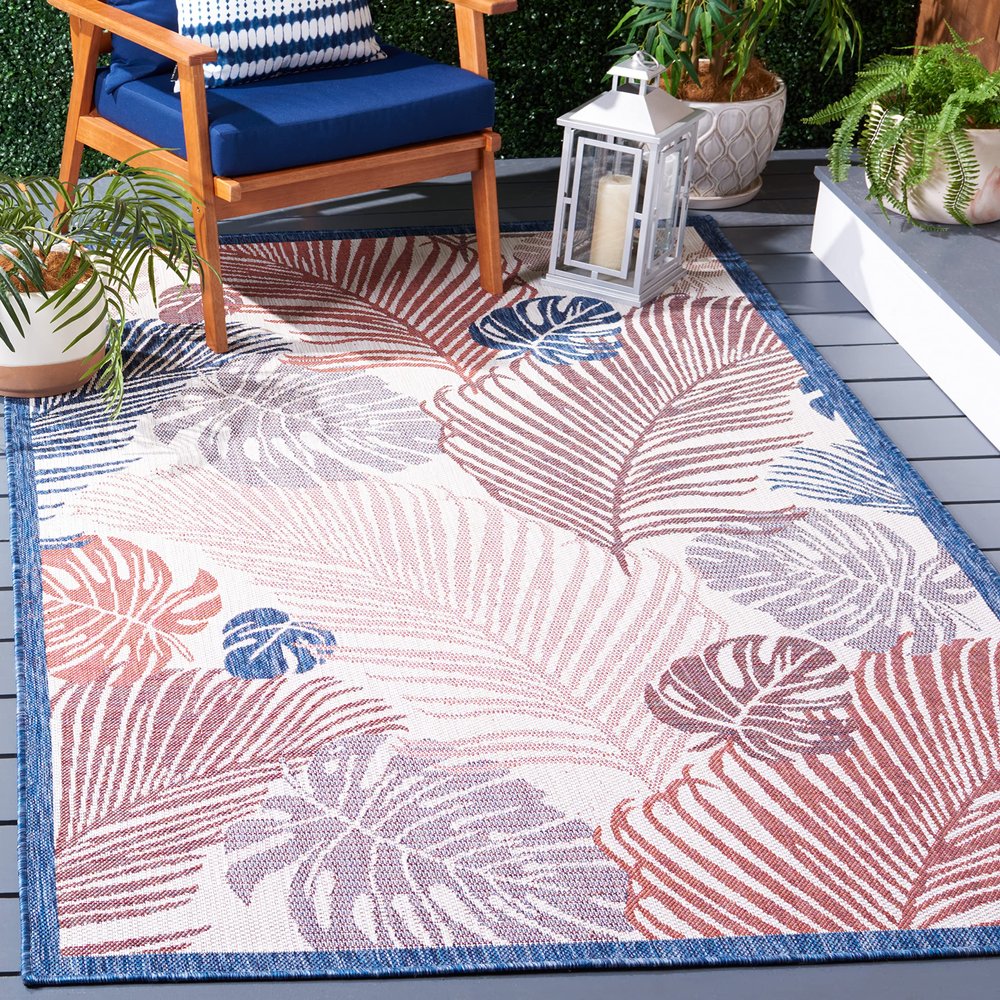 SAFAVIEH Washable Rug Outdoor Courtyard Collection - 8' x 10', Beige & Rust, Non-Shedding & Easy Cleaning, Ideal for Patio, Backyard, Mudroom, Dining Space (CY9621-53434)
