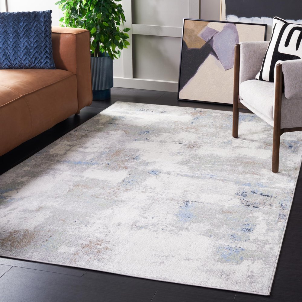 SAFAVIEH Washable Rug Bayside Collection - 8' x 10', Blue & Grey, Easy Cleaning, Ideal for in Living Room, Bedroom, Home Office, Dining Space (BAY124M)