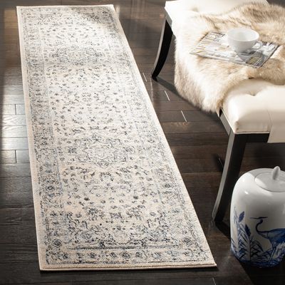 SAFAVIEH Charleston Collection Runner Rug - 2' x 12', Ivory & Light Blue, Oriental Distressed Design, Non-Shedding & Easy Care, Ideal for High Traffic Areas in Living Room, Bedroom (CHL411M)