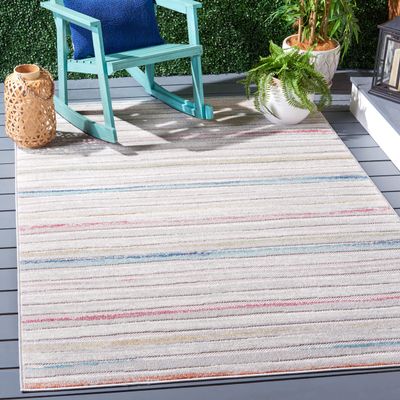 SAFAVIEH Cabana Collection Accent Rug - 4' x 6', Red Aqua & Ivory, Non-Shedding & Easy Care, Indoor/Outdoor & Washable-Ideal for Patio, Backyard, Mudroom (CBN500Q)