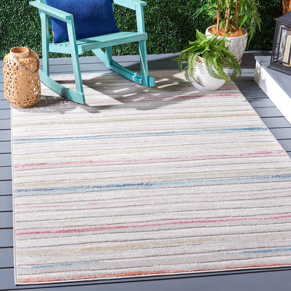 SAFAVIEH Cabana Collection Accent Rug - 4' x 6', Red Aqua & Ivory, Non-Shedding & Easy Care, Indoor/Outdoor & Washable-Ideal for Patio, Backyard, Mudroom (CBN500Q)