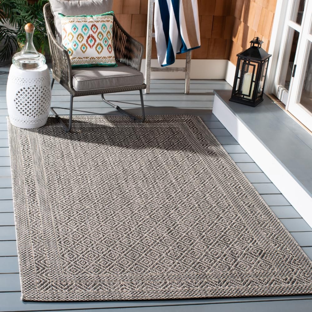 SAFAVIEH Washable Rug Outdoor Courtyard Collection - 6'7" x 9'6", Black & Grey, Non-Shedding & Easy Cleaning, Ideal for Patio, Backyard, Mudroom (CY6236-37612)