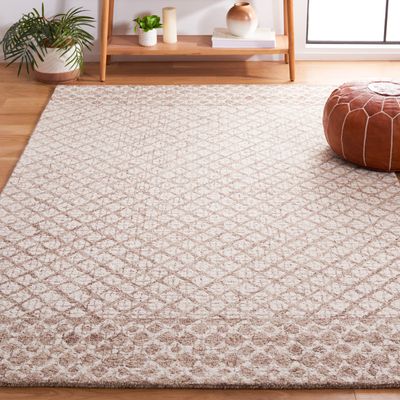 SAFAVIEH Abstract Collection Accent Rug - 3' x 5', Ivory & Brown, Handmade Wool, Ideal for High Traffic Areas in Entryway, Living Room, Bedroom (ABT203T)