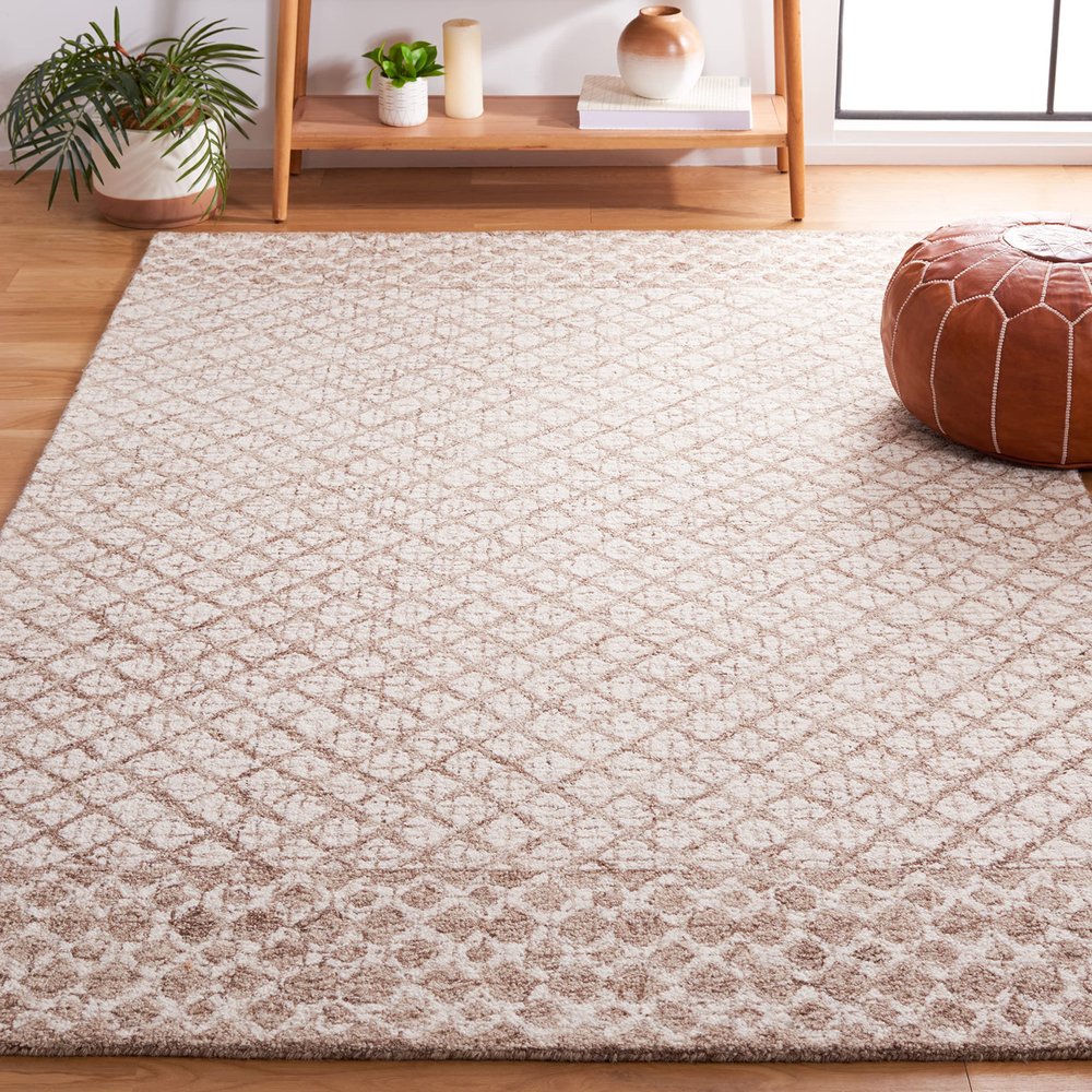 SAFAVIEH Abstract Collection Accent Rug - 3' x 5', Ivory & Brown, Handmade Wool, Ideal for High Traffic Areas in Entryway, Living Room, Bedroom (ABT203T)