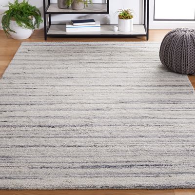 SAFAVIEH Casablanca Collection Accent Rug - 3' x 5', Grey & Ivory, Handmade Stripe Wool 0.8-inch Thick, Ideal for High Traffic Areas in Entryway, Living Room, Bedroom (CSB792H)