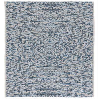 SAFAVIEH Washable Rug Outdoor Courtyard Collection - 2'3" x 16' Runner, Light Grey & Blue, Non-Shedding & Easy Cleaning, Ideal for Patio, Entryway, Mudroom, Hallway, Kitchen (CY8734-36812)