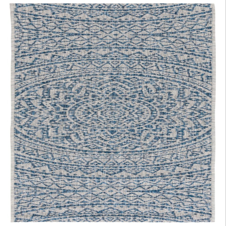 SAFAVIEH Washable Rug Outdoor Courtyard Collection - 2'3" x 16' Runner, Light Grey & Blue, Non-Shedding & Easy Cleaning, Ideal for Patio, Entryway, Mudroom, Hallway, Kitchen (CY8734-36812)