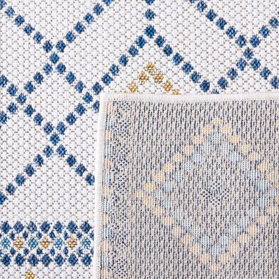 SAFAVIEH Washable Rug Outdoor Courtyard Collection - 6'7" Square, Ivory & Navy Yellow, Non-Shedding & Easy Cleaning, Ideal for Patio, Backyard, Mudroom (CY9681-53455)
