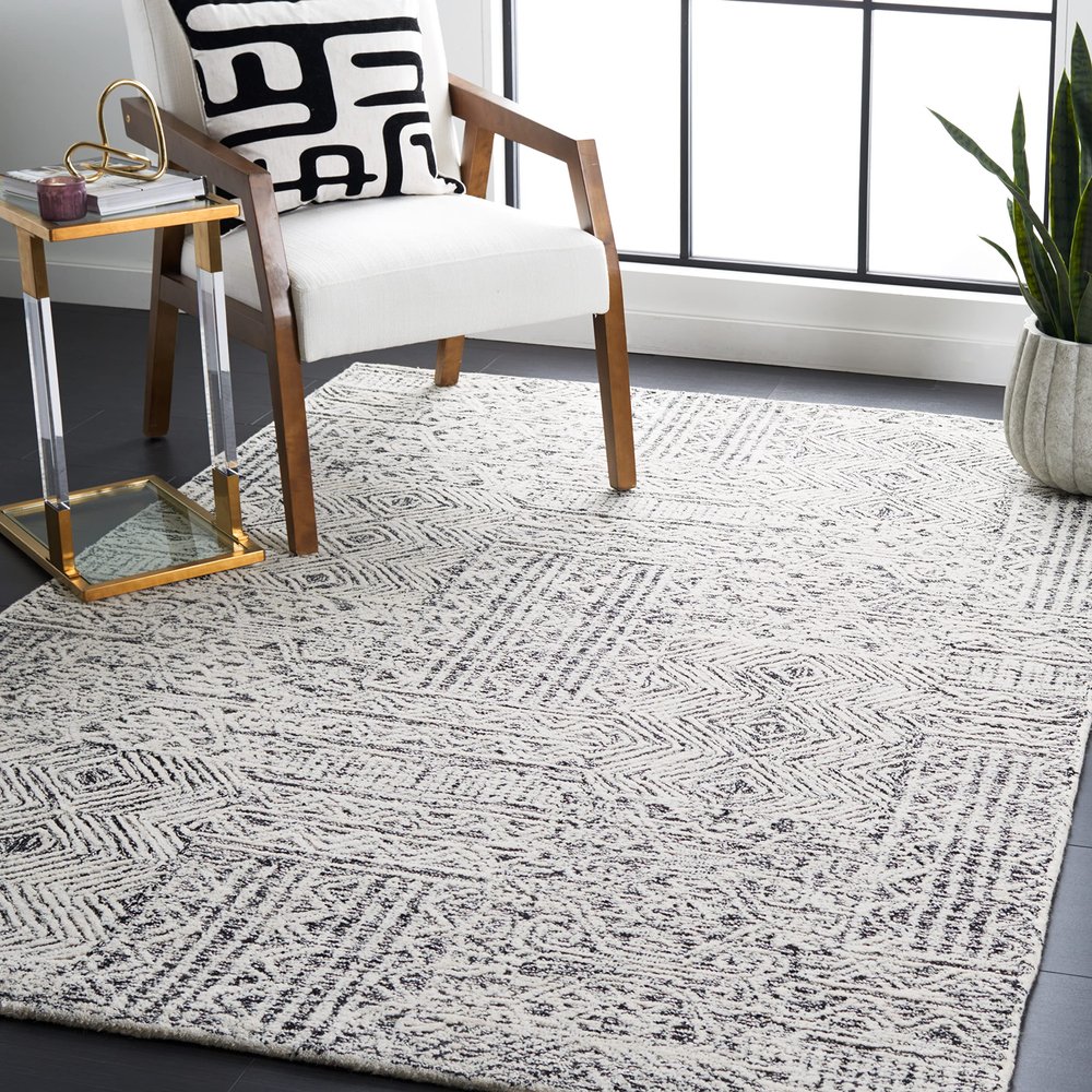 SAFAVIEH Abstract Collection Accent Rug - 3' x 5', Black & Ivory, Handmade Wool, Ideal for High Traffic Areas in Entryway, Living Room, Bedroom (ABT225Z)