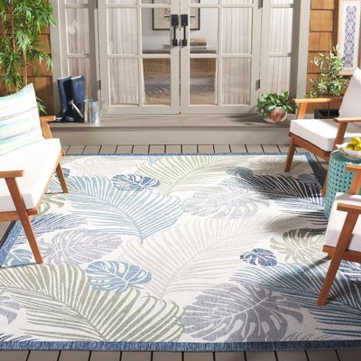 SAFAVIEH Washable Rug Outdoor Courtyard Collection - 8' x 10', Beige & Green Blue, Non-Shedding & Easy Cleaning, Ideal for Patio, Backyard, Mudroom, Dining Space (CY9621-53424)
